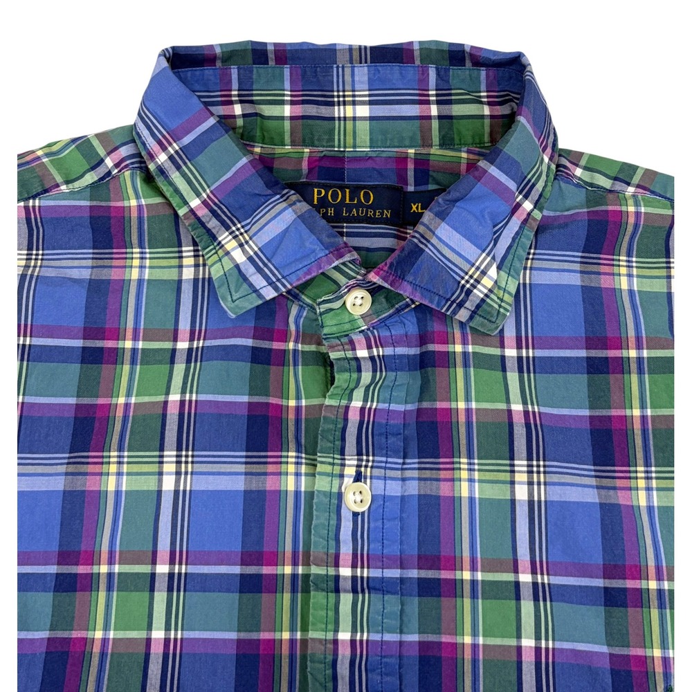 Polo Ralph Lauren Mens Plaid Button Up Shirt Blue Long Sleeve XL Preppy Career